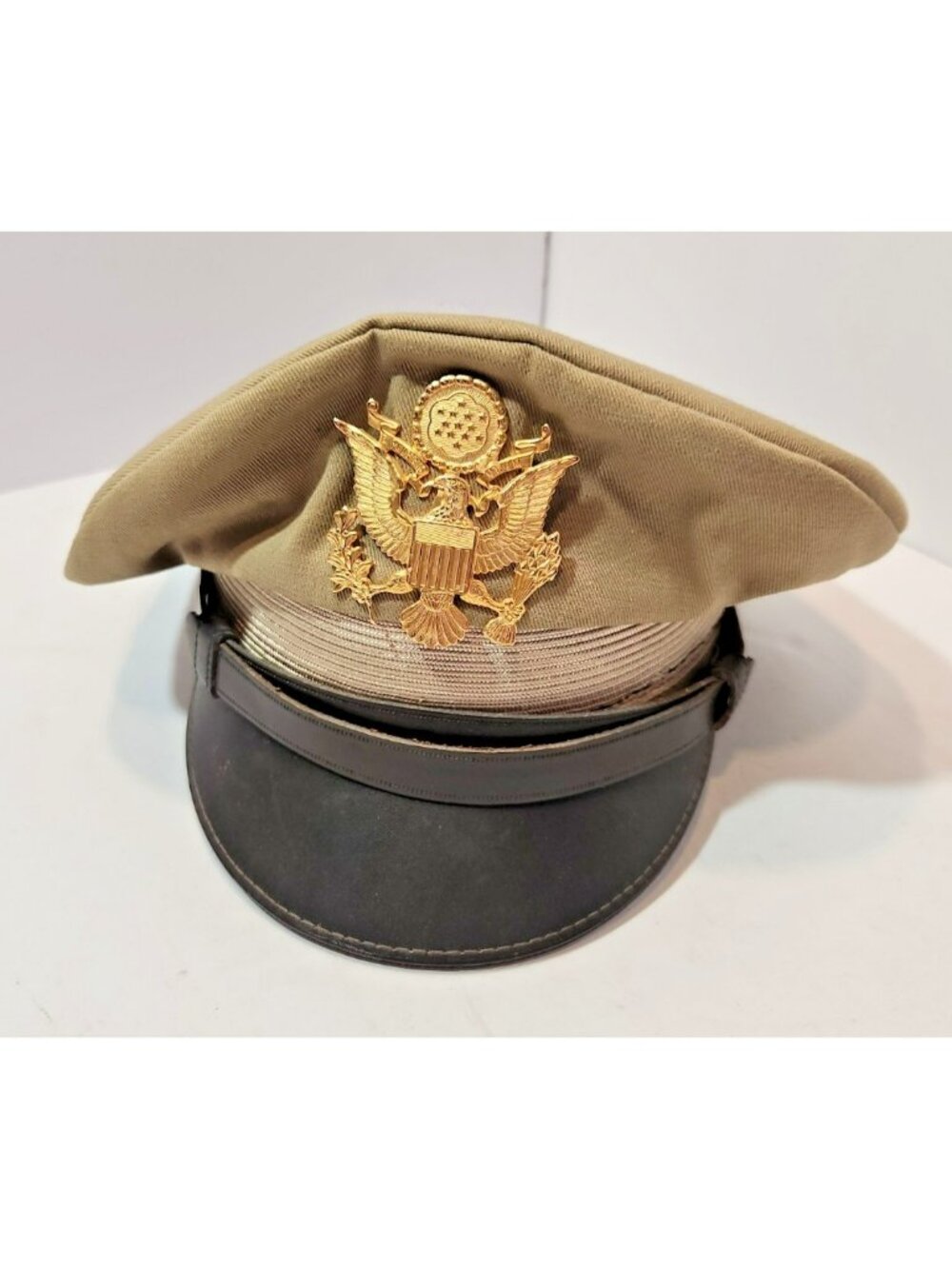 Vtg WW2 US Army Air Corps Military Officers Pilots OD Visor Crusher Hat
